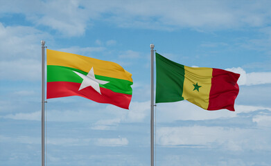 Senegal and Myanmar flags, country relationship concept