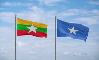 Somalia and Myanmar flags, country relationship concept