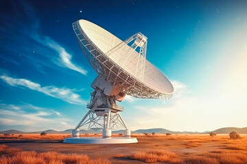 Radio telescope antenna. Disk for radio reception. Antennae observatory science. - obrazy, fototapety, plakaty