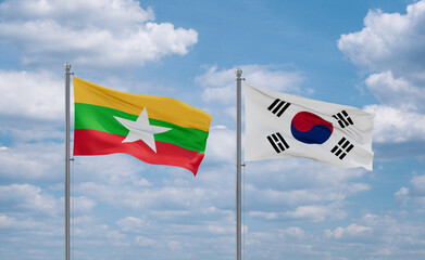 South Korea and Myanmar flags, country relationship concept