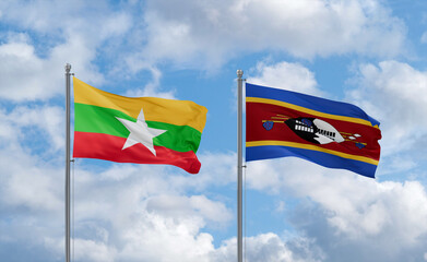 Eswatini and Myanmar flags, country relationship concept