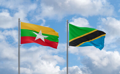 Tanzania and Myanmar flags, country relationship concept
