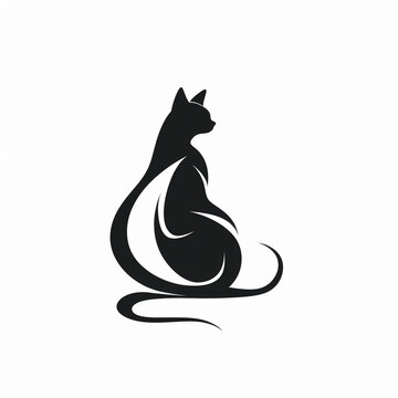 outline silhouette of a cat drawn in one line on white background. Generated AI