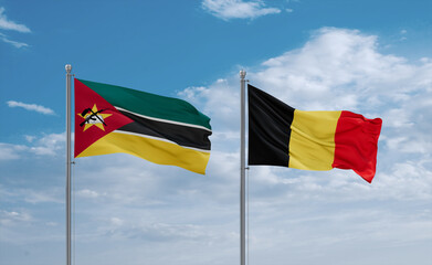 Belgium and Mozambique flags, country relationship concept