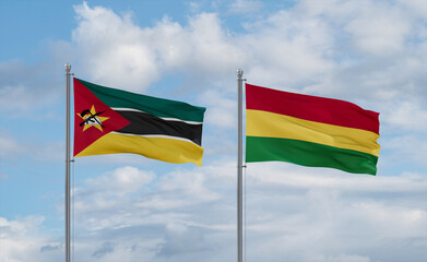 Bolivia and Mozambique flags, country relationship concept