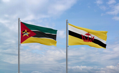 Brunei and Mozambique flags, country relationship concepts