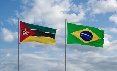 Mozambique and Brazil flags, country relationship concept