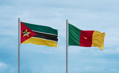 Cameroon and Mozambique flags, country relationship concept