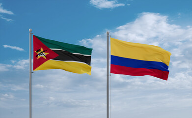 Colombia and Mozambique flags, country relationship concept