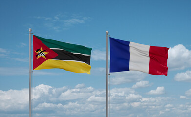 Mozambique and France flags, country relationship concept