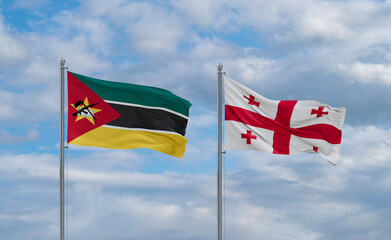 Georgia and Mozambique flags, country relationship concept