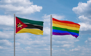 Gay Pride and Mozambique flags, country relationship concept