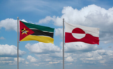 Greenland and Mozambique flags, country relationship concept
