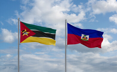 Haiti and Mozambique flags, country relationship concept
