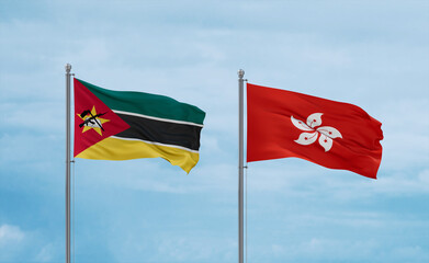 Hong Kong and Mozambique flags, country relationship concept