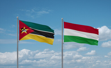 Hungary and Mozambique flags, country relationship concept