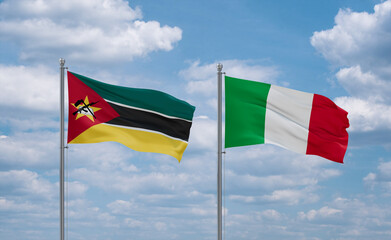 Italy and Mozambique flags, country relationship concept