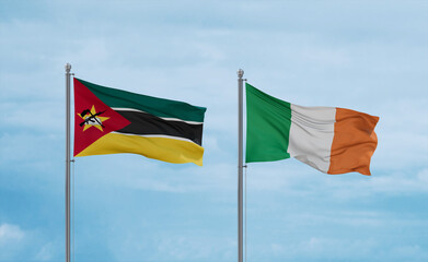 Ireland and Mozambique flags, country relationship concept