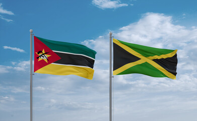 Jamaica and Mozambique flags, country relationship concept