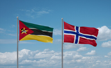 Norway and Mozambique flags, country relationship concept