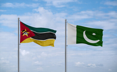 Pakistan and Mozambique flags, country relationship concept