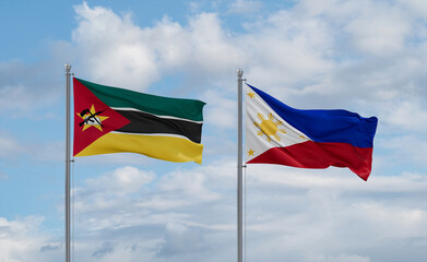 Philippines and Mozambique flags, country relationship concept