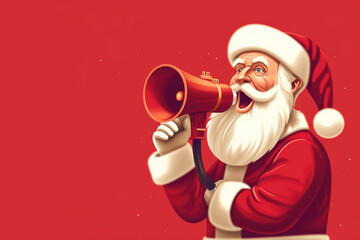 Retro vintage pop art Poster of Santa Claus with Megaphone, Festive Announcement of merry christmas and a happy new year, copy space - obrazy, fototapety, plakaty