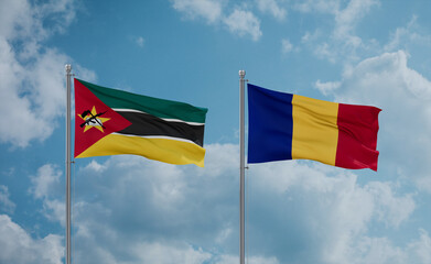 Romania and Mozambique flags, country relationship concept