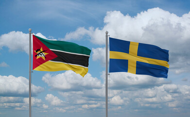 Sweden and Mozambique flags, country relationship concept
