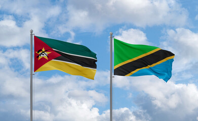 Tanzania and Mozambique flags, country relationship concept