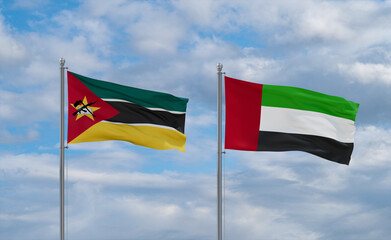 UAE and Mozambique flags, country relationship concept