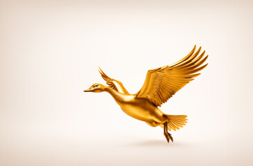 Flying golden goose with copy space