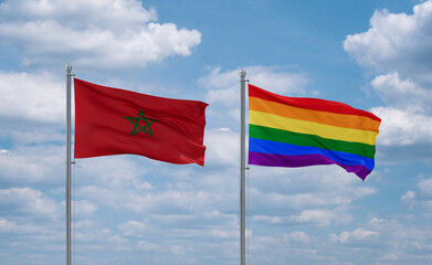 Gay Pride and Morocco flags, country relationship concept
