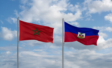 Haiti and Morocco flags, country relationship concept