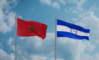 Honduras and Morocco flags, country relationship concept
