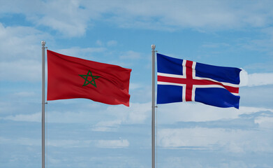 Iceland and Morocco flags, country relationship concept