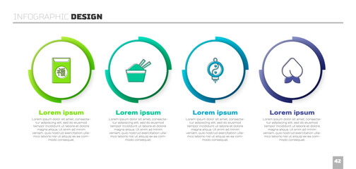 Set Chinese New Year, ice bowl with chopstick, paper lantern and Peach fruit or nectarine. Business infographic template. Vector