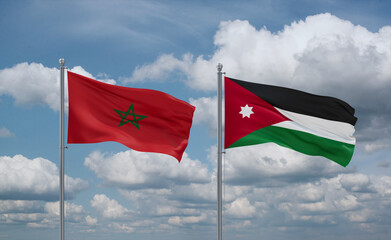 Jordan and Morocco flags, country relationship concept