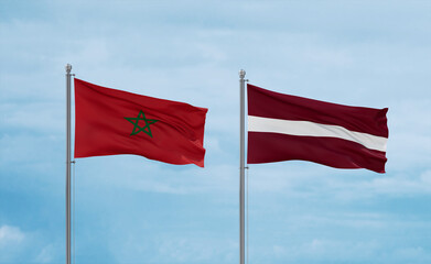 Latvia and Morocco flags, country relationship concept