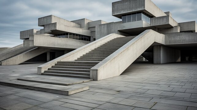 Concrete Steps Leading to Futuristic Building, Danube School Influence