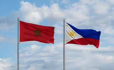 Philippines and Morocco flags, country relationship concept