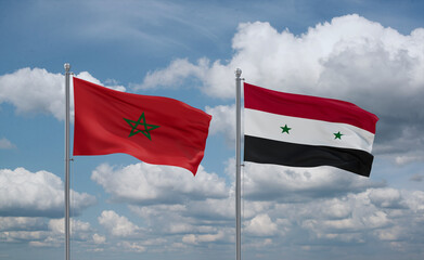 Syrian and Morocco flags, country relationship concept