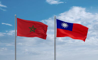 Naklejka na ściany i meble Taiwan and Morocco flags, country relationship concept