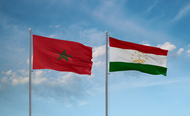 Tajikistan and Morocco flags, country relationship concept