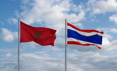 Thailand and Morocco flags, country relationship concept