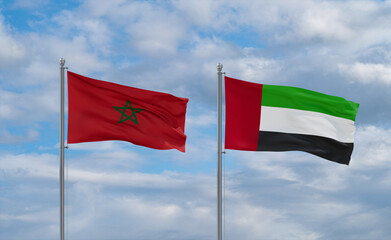 UAE and Morocco flags, country relationship concept