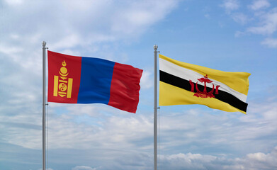 Brunei and Mongolia flags, country relationship concepts