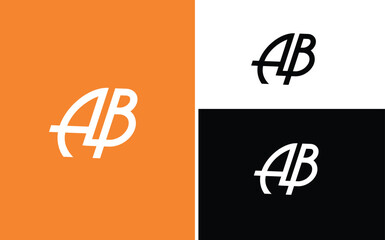 AB COMBINATION LETTER LOGO DESIGN WITH BLACK AND WHIGHT AND ORANGE BACKGROUND
