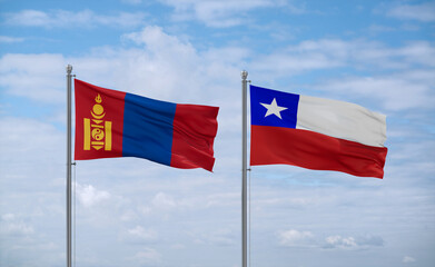 Chile and Mongolia flags, country relationship concept