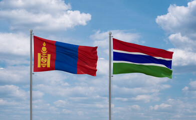 Gambia and Mongolia flags, country relationship concept